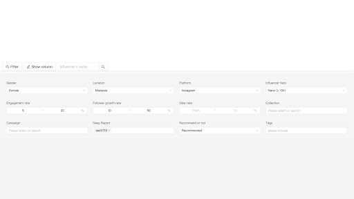 Filter Influencer List by Characteristics