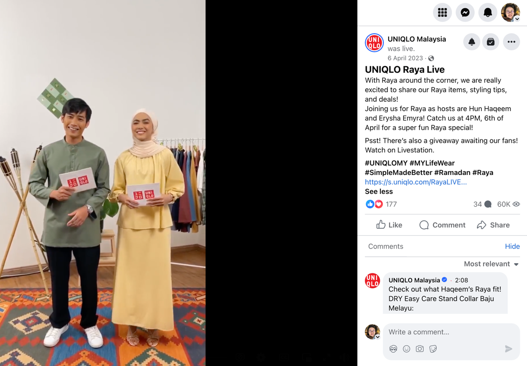 UNIQLO's Raya Live on Facebook